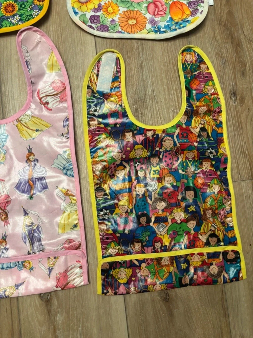 Girls Floral & Princess Patterned Waterproof Bibs set of 6
